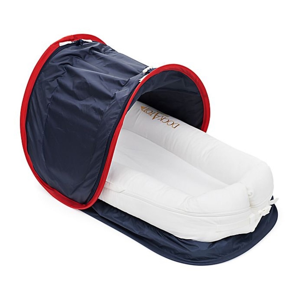 Portable Navy and Red Baby Travel Pod with White Mattress